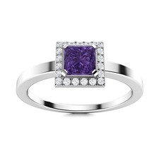 5 MM Solitaire Princess Cut Amethyst 925 Sterling Silver Women Promise Ring