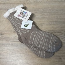MUK LUKS Womens Cabin Socks Size S/M Fair Isle Jojoba Infused Faux Fur Lined NWT