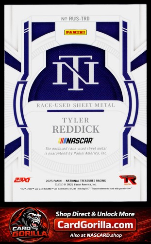 2025 Panini National Treasures Tyler Reddick Race Used Sheet Metal Blue #/75 - Afbeelding 2 van 2