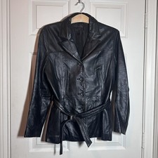 M Julian Sz L Black Vintage Wilson  s Leather Belted Trench 90s Y2K Minimalist