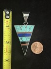 Sterling Silver BM Triangle Pendant With Turquoise Coral Onyx Lapis Inset — photo 3