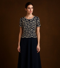 Adrianna Papell Evening Silk Dress SZ 10 Glam Mother of the Groom Formal Beaded