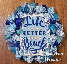 Beach Wreath Life Is Better At The Beach Seashell Ocean Beach Deco Mesh Wreath