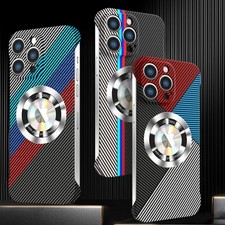 For iPhone 15 Pro Max 14 13 12 11 Magnetic Carbon Fiber Texture Frameless Case