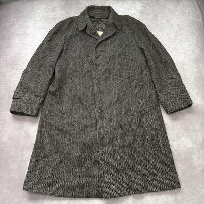 Vintage Harris Tweed Coat Mens L Gray Wool Overcoat Long Macys Mens Store