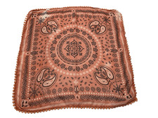 Vintage Rust Paisley Bandana Scarf Boho Pom Trim Square Wrap 22in Handkerchief