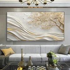 Golden Accent Nature-Inspired Art Print Unframed Canvas Painting for Living