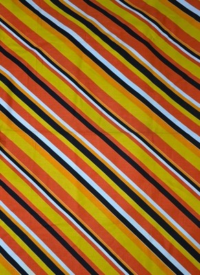 Vintage 70s MCM Striped Fabric 4 Yards x 45'' Woven Retro Orange Yellow Black