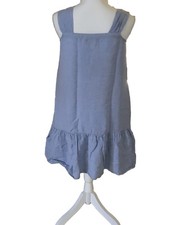 Loft Light Blue Linen Blend Sundress Resort Beach Short Ruffle Size Small