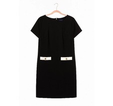 New Tommy Hilfiger Black White Pocket Silver Button Dress Sz 16 NWTS Classic