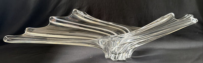 Large French Art Vannes Le Chatel Crystal Swirl Splash Centerpiece Bowl 33''