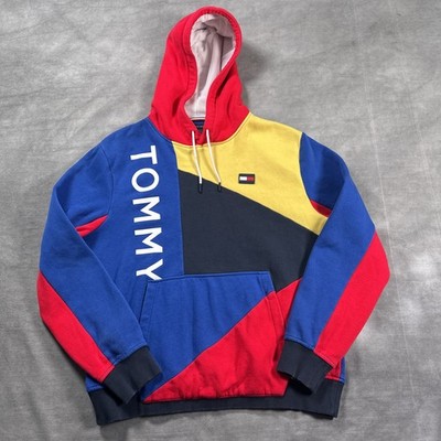 Tommy Hilfiger Mens Surf The Web Blue Finesse Colorblock Hoodie Size Large Y2K