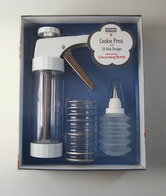 Kuhn Rikon Cookie Press with 10 Disk Designs & Bonus Decorating Bottle New