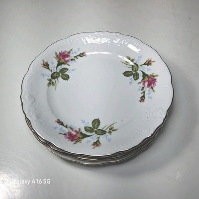 Wawel China Pompadour Bread Plate Gold Rim Rose Scalloped Edge 7 1/8'' Lot of 4