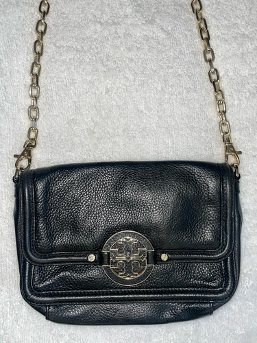 Tory Burch Leather Crossbody Handbag Purse Shoulder Bag Black With Gold Chain - Picture 3 of 8