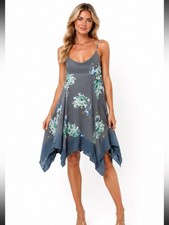 Free People Gray Floral Handkerchief Hem Midi Dress XS Sleeveless Boho