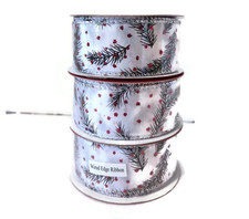 Christmas Wired Ribbon 3 Spools Each 1.5 Inches wide 30 Feet NEW Pine Branches