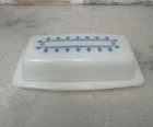 Vintage Pyrex White Blue Snowflake Covered Butter Dish Milk Glass
