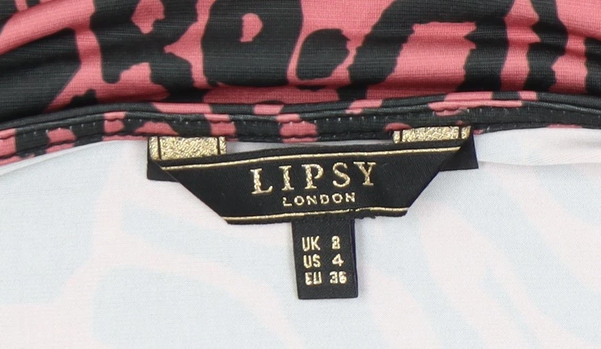 Lipsy Women’s Pink Animal Print Cropped Blouse UK 2 Boat Neck - Image 4 of 4