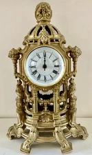 Elegant Gilt Bronze Rococo Style Gold Mantel Mantle Clock Made in Italy