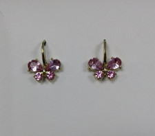 NEW Lovely Ladies YG Plated Pink October BirthStone Butterfly Earrings