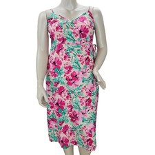 J Crew Dress Womens Size 12 Floral Wrap Midi Length Sleeveless Pink Green 