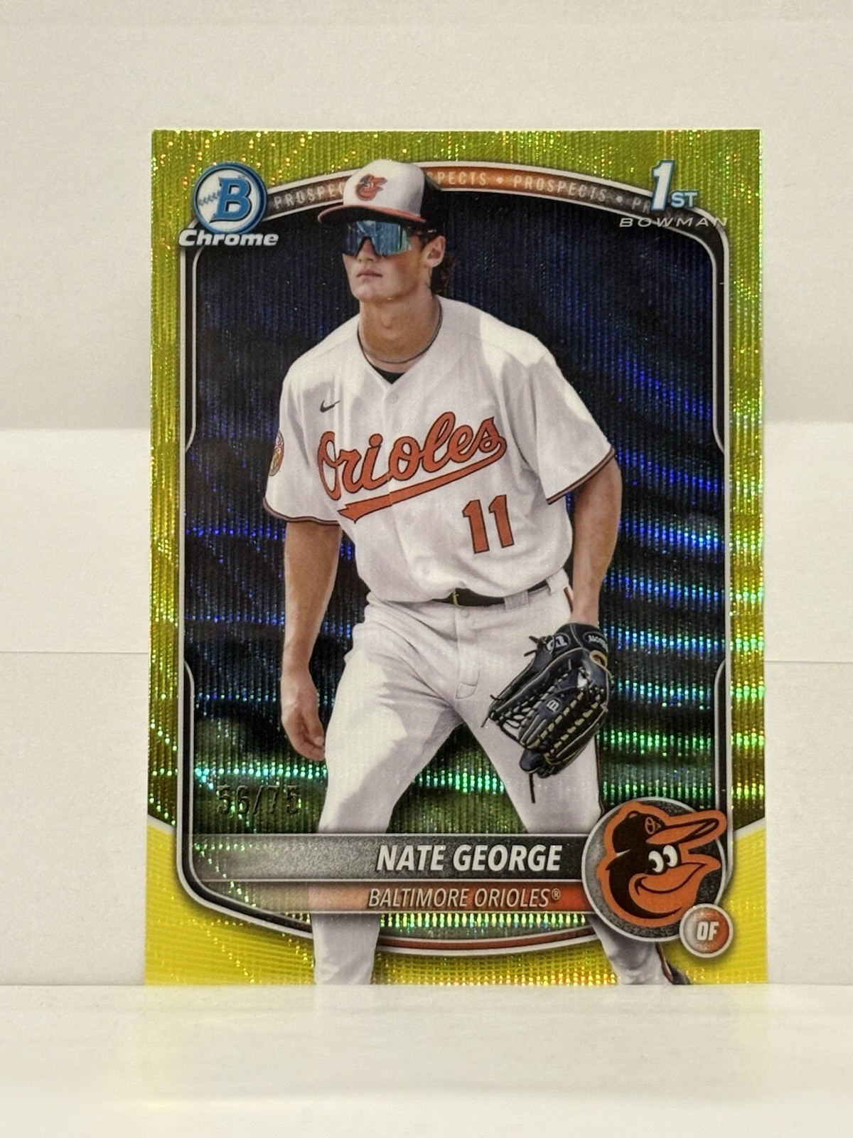 2025 Bowman Chrome Nate George 1st Bowman Yellow Refractor /75. Orioles