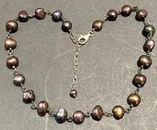 Vintage Silpada 925 Sterling Silver Peacock Pearl Baroque Choker Necklace