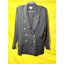 Vintage K Studio Black Double Breasted Blazer Gold Chain Detail Size 16 USA Made