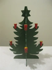 Swedish Wooden Christmas Tree Candle Holder 13" Interlocking Green Red Folk Art