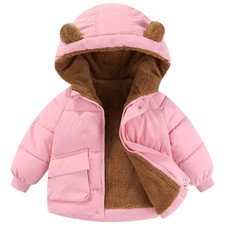 AIWUHE Toddler Winter Coat Boys Girls Down Hooded Fleece Jacket 2-3T, Pink