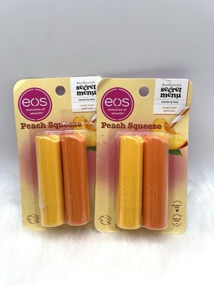 EOS Peach Squeeze Secret Menu Lip Balm Bundle 4 Sticks Mango Nectar Peach Yuzu