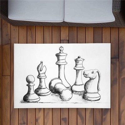 2x3 ft. Chess Game Pieces - Minimalist Outdoor Area Rug for Home Decor - Rect...