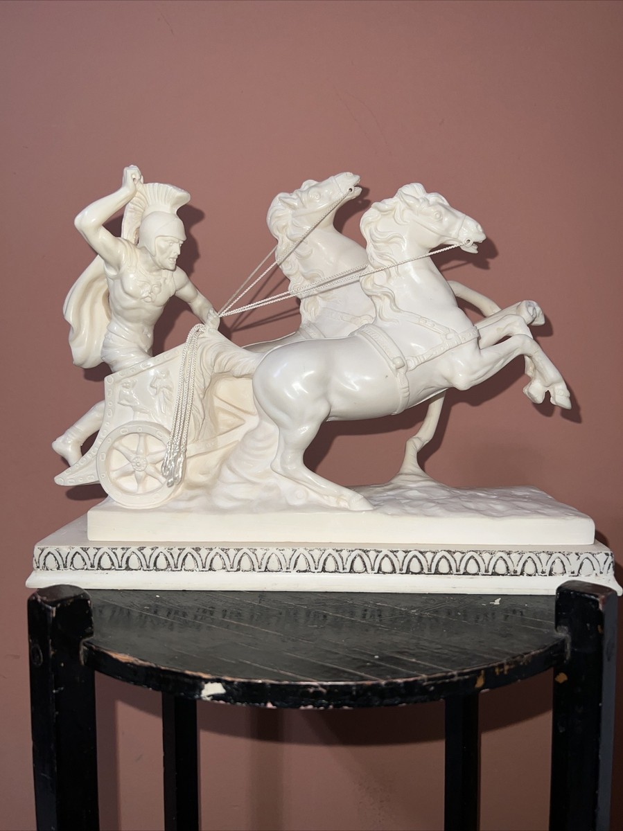Vintage A. Santini Roman Chariot Gladiator Horses Sculpture Statue