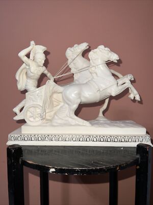 Vintage A. Santini Roman Chariot Gladiator Horses Sculpture Statue
