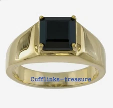 Natural Black Onyx Gemstone with Gold Plated 925 Sterling Silver Ring #711