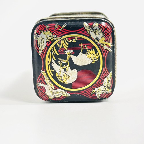 Vintage Tea Tin Oriental Black Pink Gold Cranes Asian Women Men 1970s - Picture 7 of 14