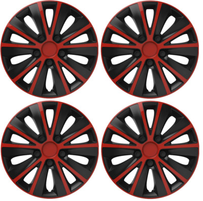 UNIVERSAL PASSEND RADKAPPEN RADZIERBLENDEN KUNSTSTOFFBLENDEN KOMPLETT SET 14'' ZOLL SCHWARZ ROT