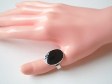925 Sterling Silver Ring Onyx Black Oval 4.4 g/RG 54