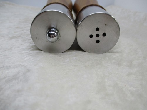 Vintage Danish Modern Teak Wood & Brushed Metal Salt Shaker & Pepper Mill - Picture 14 of 14