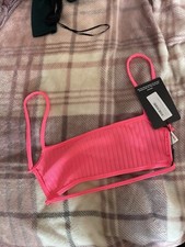 Neon Pink Rib Strappy Back Bralet, Size 6, Brand New, PLT 