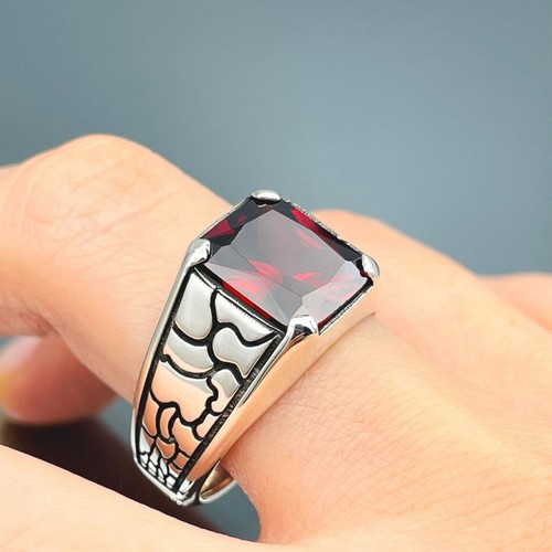 Men's Simulated Ruby Red 925 Sterling Silver Ring Handmade Minimalist Gift Ring - Picture 3 of 9