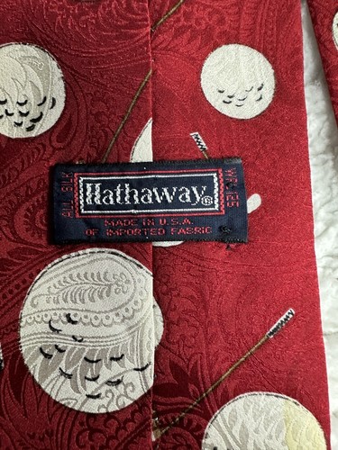 Hathaway 100% Silk Men’s Tie 58”x4” Abstract Golf Necktie Red White Golf Balls - Picture 5 of 6