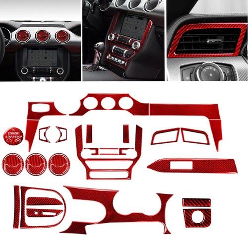 34Pcs Red Carbon Fiber Interior Full Set Cover Trim For Ford Mustang 2015-2019 - Picture 1 of 10