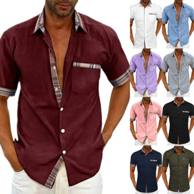 Herren T-Shirt Hemdshirt Kurzarm Blusehemd Hemden Freizeit Shirts Karierts Tops