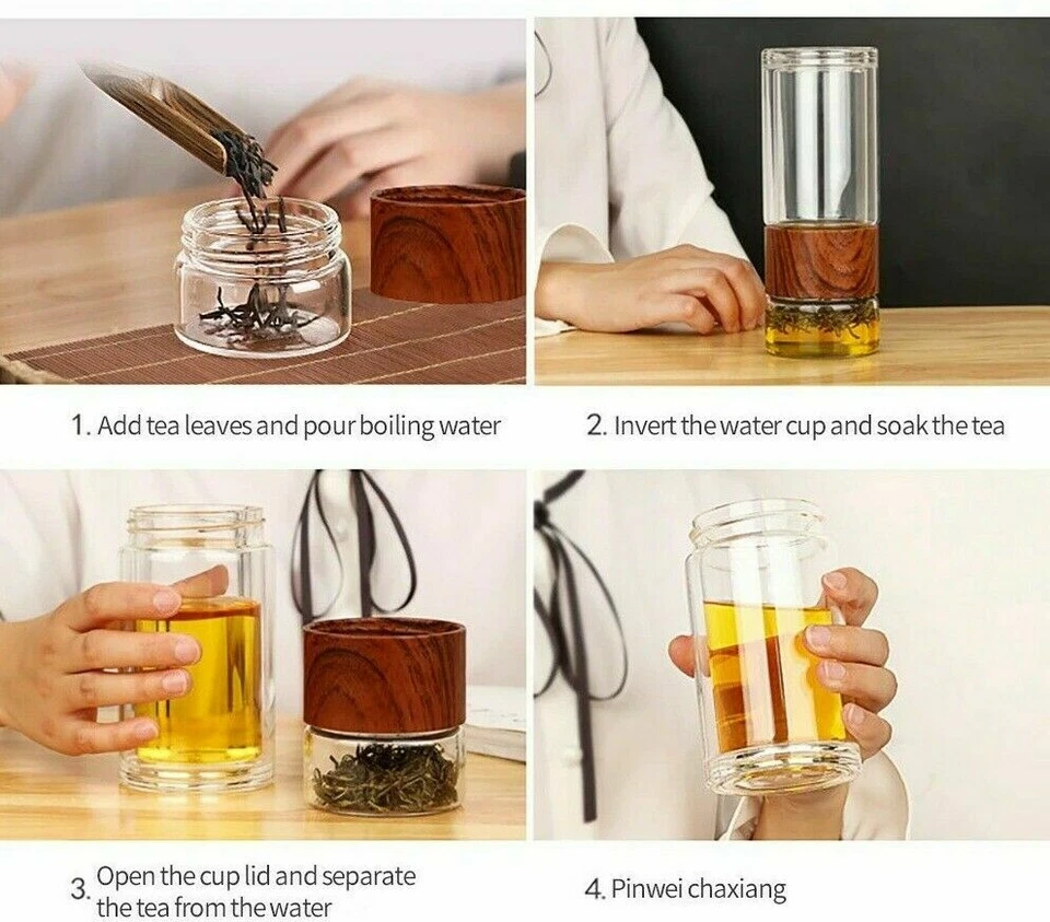 Portable Double Insulated Glass Tea Infuser Travel Tumbler Water Bottle - Image 2 of 4