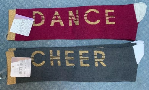 JUSTICE DANCE BURGUNDY /CHEER GREY GOLD SHIMMER KNEE SOCKS SZ 13-5 SUPER CUTE!! - Picture 3 of 9
