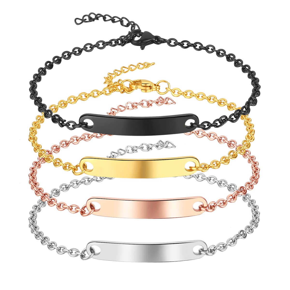その他  2 Personalized Women Polished Stainless Steel Chain Bracelet