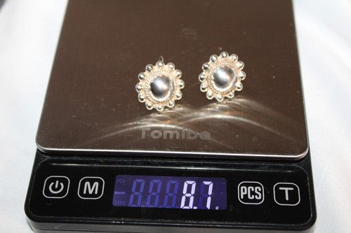 Antique Sterling Silver Earrings Flowr Dome Native American Mirrored Sun - Picture 5 of 5