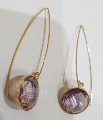 14 Karat Gelbgold Ohrringe mit Amethyst 16 mm rund Briolet 